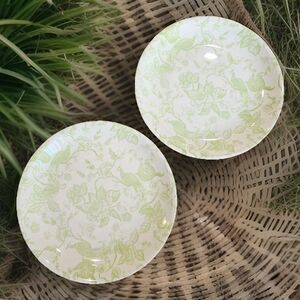 Vintage Biltons Green 9” Plates Set 2 England Peacock Bird Flowers MCM Very Rare